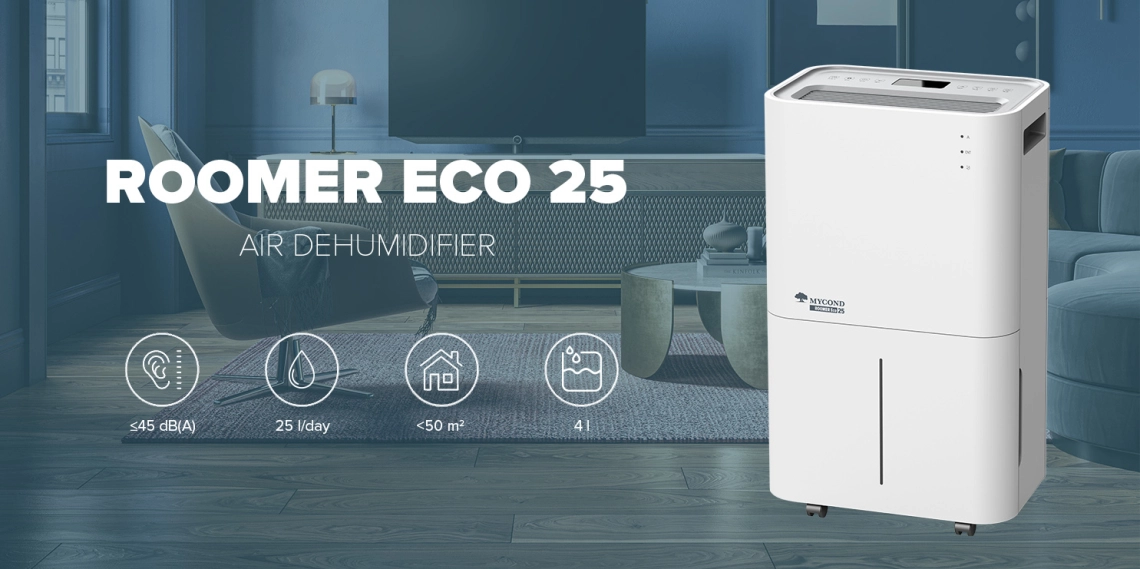 Συμπαγής αφυγραντήρας MyCond Roomer Eco 25 ιδανικός για οικιακή χρήση.