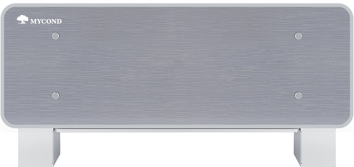 MyCond Silver Glass Low Κομψή ασημί γυάλινη μονάδα fan coil για αποδοτικό κλιματισμό.