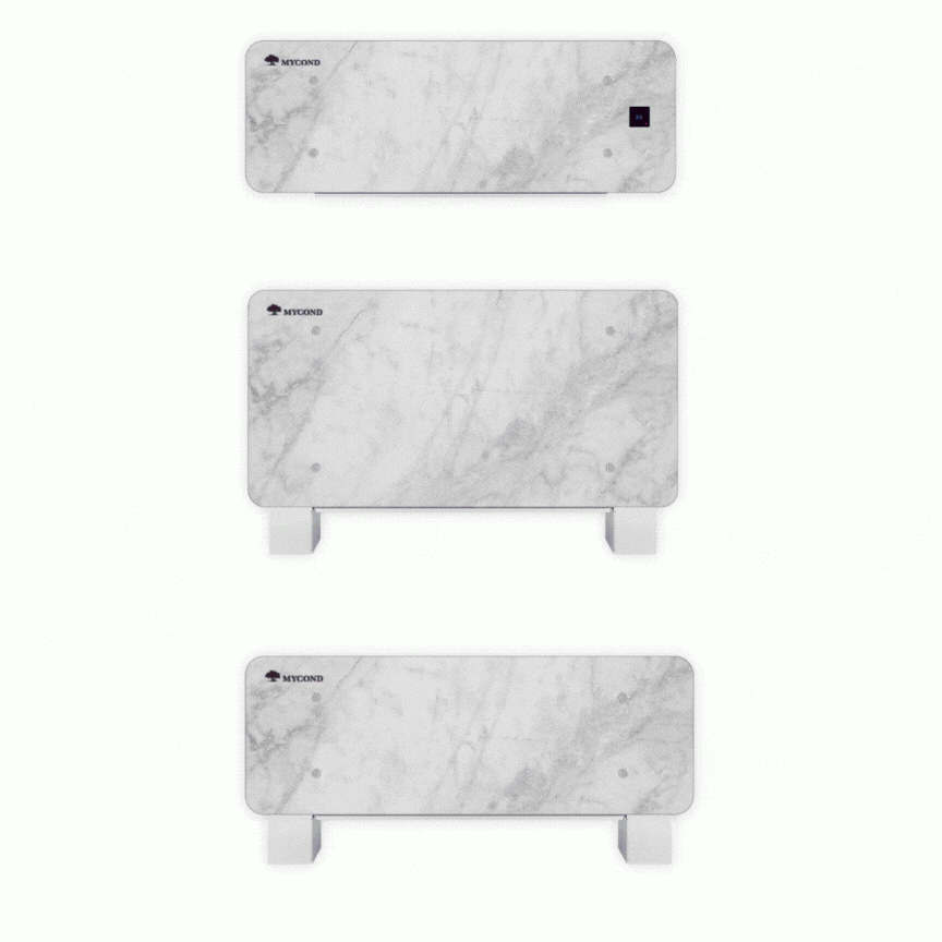 MyCond Silver Glass Wall Μοντέρνα επίτοιχη μονάδα fan coil σε ασημί γυάλινο σχεδιασμό.