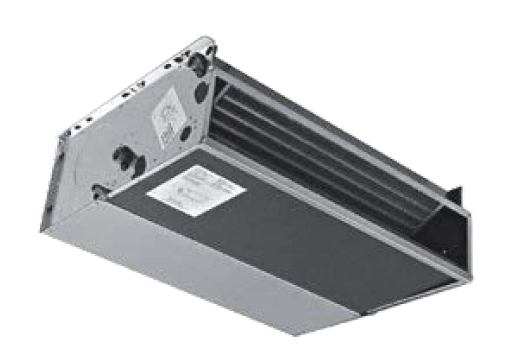 Ευέλικτη μονάδα fan coil της σειράς SEC/F που εμφανίζεται σε εσωτερικούς χώρους.