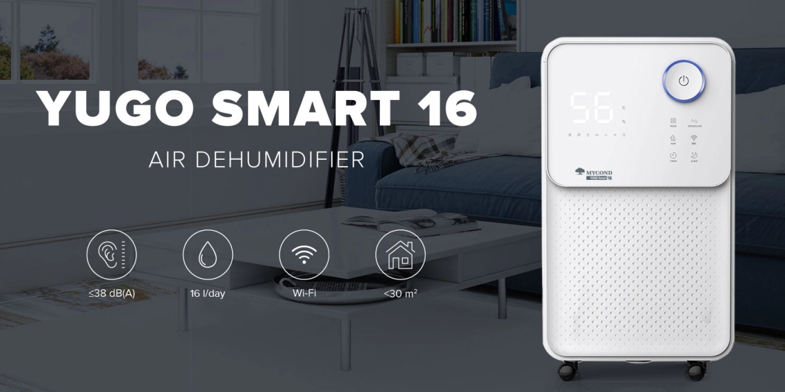 YUGO Smart 16 Συμπαγής αφυγραντήρας με αθόρυβη λειτουργία και υψηλή απόδοση.