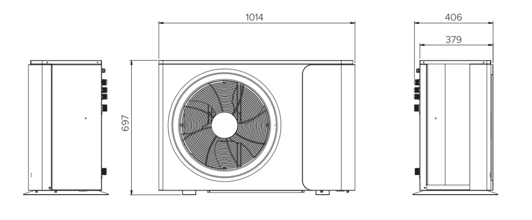 Appearance and dimensions of the MHM-U06HL outdoor unit